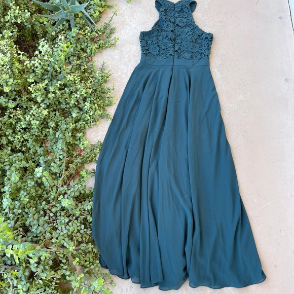Lulu's Picture Perfect Halter Dress in Emerald Green, Size Medium (Shortened) - Picture 3 of 3